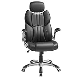 SONGMICS Bürostuhl, ergonomischer Stuhl, Drehstuhl, Gamer-Sessel, mit klappbaren Armlehnen, höhenverstellbare Kopfstütze, Belastung 150 kg, Schwarz OBG65BK