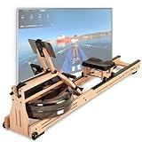 SportPlus Rudergerät für zuhause - Rudergerät Wasser Holz - Rudergerät Holz Massive Eiche - Rudermaschine Trainingscomputer App-kompatibel - Wasserrudergerät Holz belastbar bis 150 kg SP-WR-1800