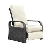 Outdoor-Liegestuhl, Art to REAL Garten-Liegeposition, höhenverstellbarer Lounge-Sessel mit handgewebtem Korbgeflecht, abnehmbarem, dick gepolstertem Kissen, Aluminiumrahmen (beige)