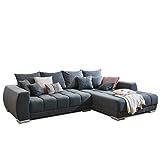 Kabs® Ecksofa Ivy II - gemütliches Sofa in L Form, dunkelgrau, Ottomane rechts, inkl. 5 Zierkissen, Wohnlandschaft Couch mit Bezug aus Polyester, Klassische Eckcouch, Maße: 300 x 86 x 215 cm