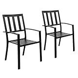 PHIVILLA Metall Gartenstuhl Draussen Terrasse Gartenstühle Stapelbare Stühle für Esszimmer-Set 2 Pack Schwarz