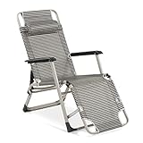 maxVitalis Relax Liegestuhl klappbar Campingstuhl mit Fußablage (verstellbar) und Armlehne, Sonnenliege bis 200 kg, Rahmen Stahlrohr, grau